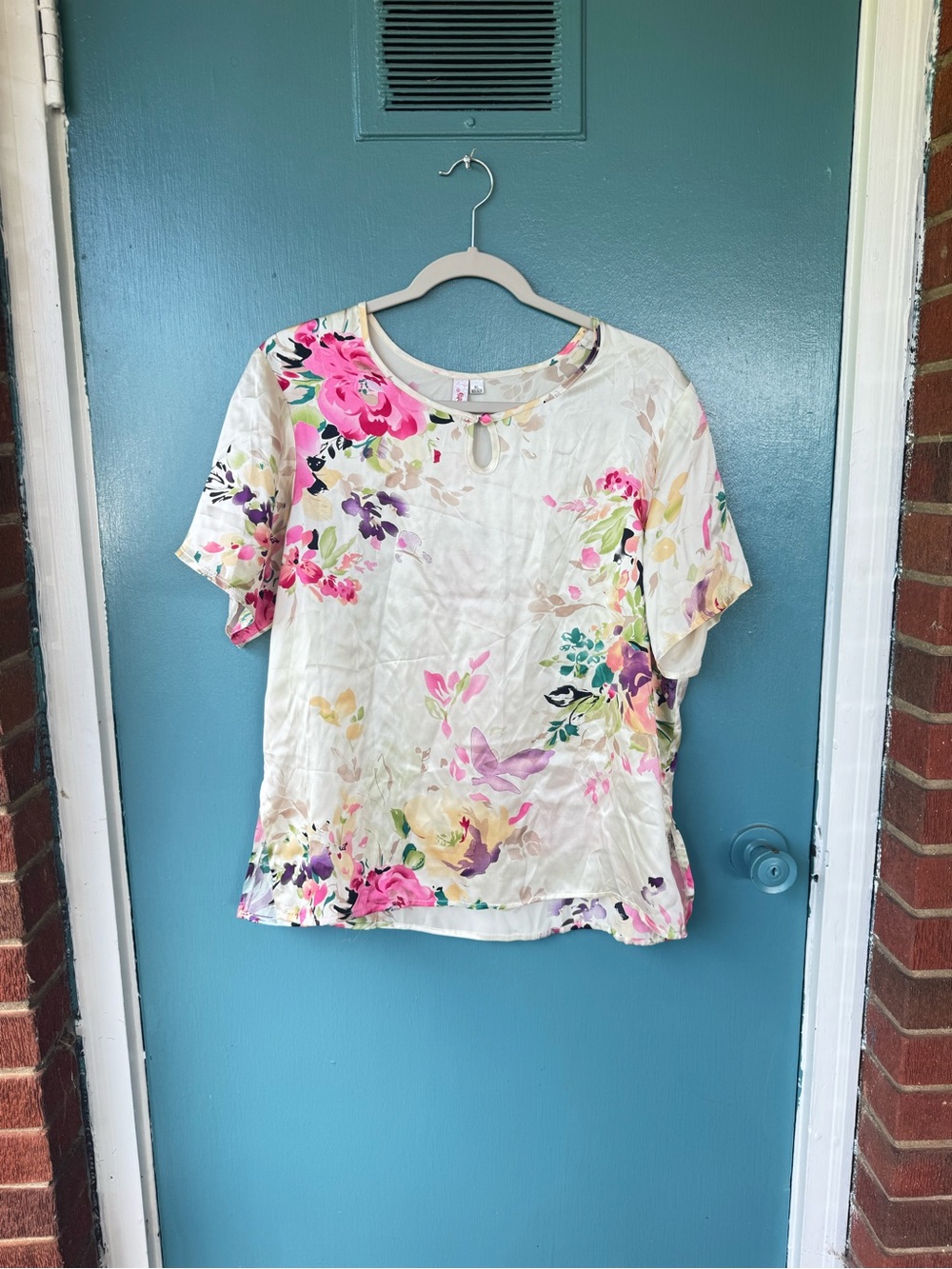 NWT Chinese Brand 100% Mulberry Silk Floral Blouse XL